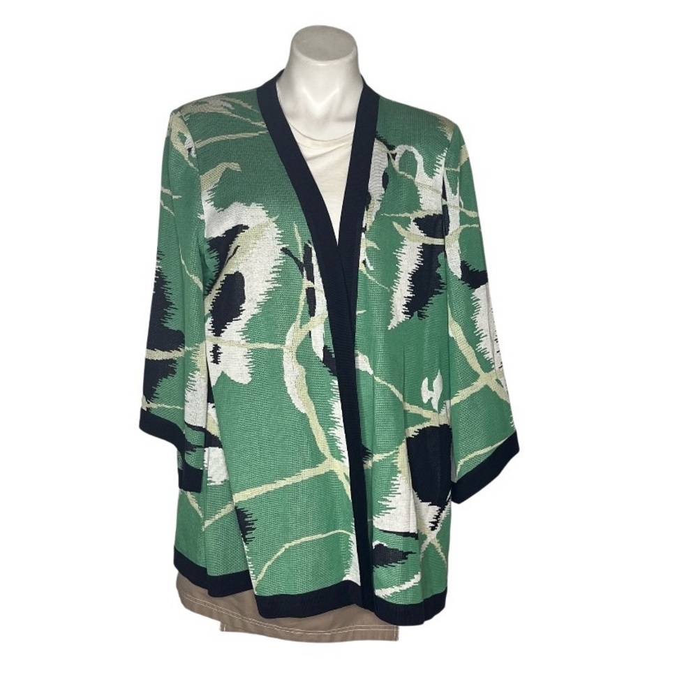 MISOOK Heron Crane Printed Kimono Style Cardigan Green White Black Size XL - Picture 3 of 11